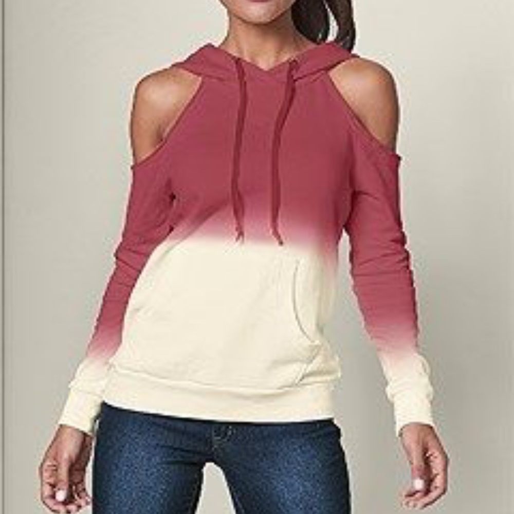 VENUS Ombre Cold Shoulder Hoodie Top NEW